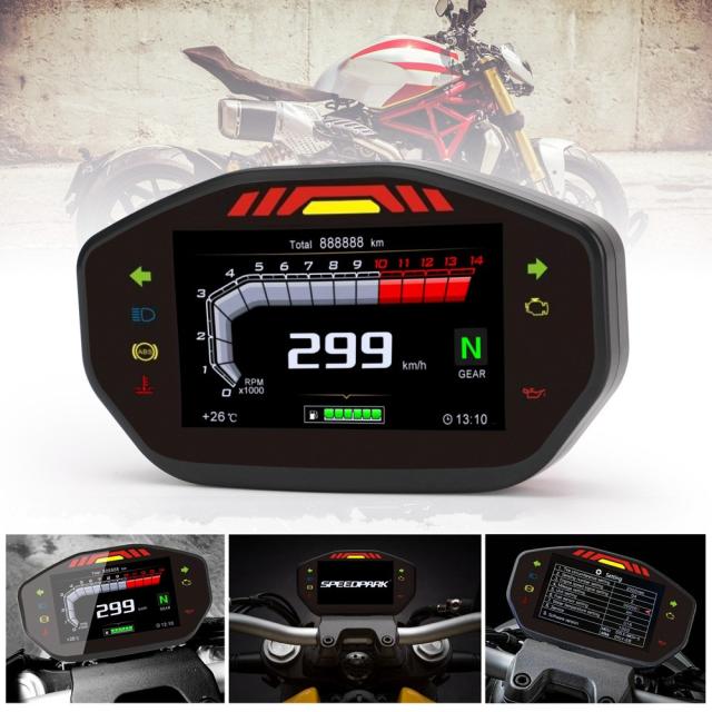 一般的なオートバイLCDTFTデジタルスピードメーター14000RPM2ギアバックライト付きオートバイ走行距離計24気筒用