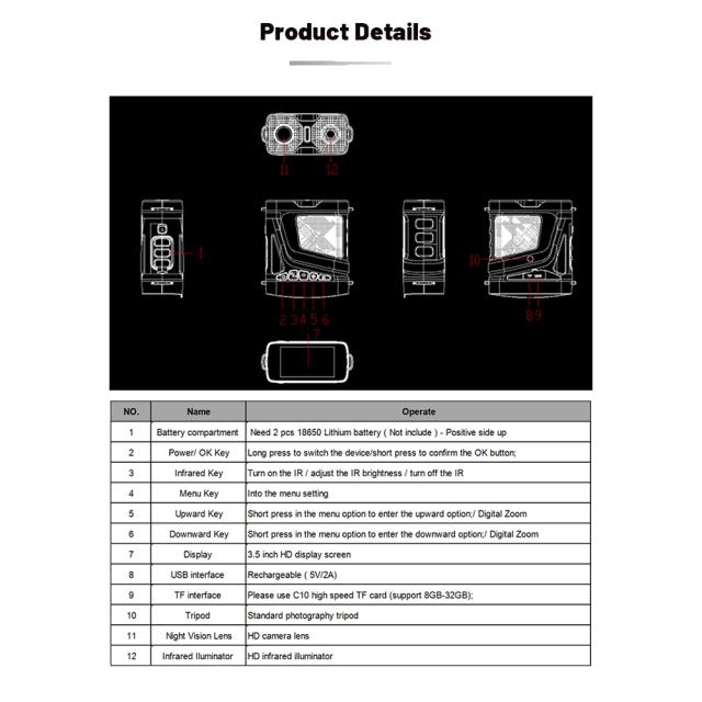 野生生物を狩猟するためのポータブルデジタル暗視大画面双眼赤外線Hd