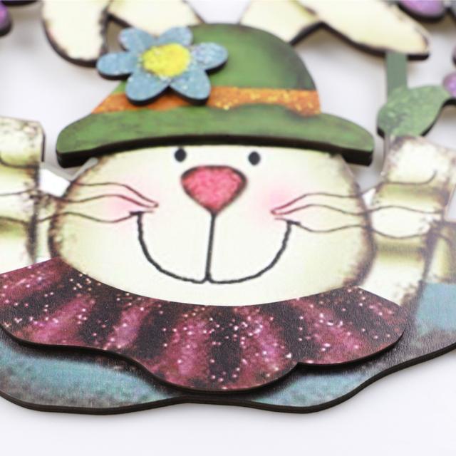 ハンドメイド　イースターエッグ　ウサギのイラスト　木製　壁掛け　飾り 木製のイースター飾りかわいいウサギのイースターエッグ要素花輪
