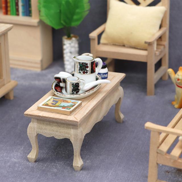 木製1:12ドールハウスミニテーブルレトロスタイルソリッドミニチュア
