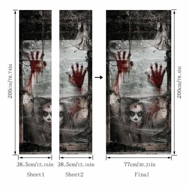 2 個 3d ドアステッカーホラーゴースト流血手形リアルなドア壁紙