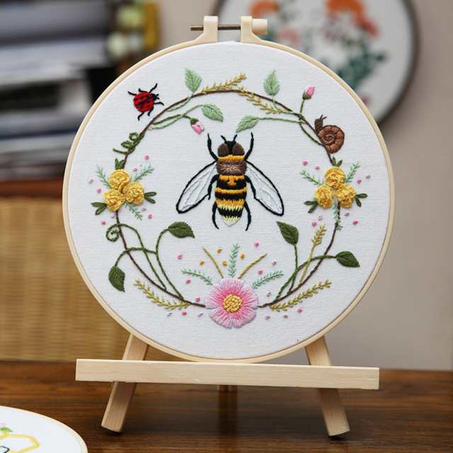 かわいい蜂の花パターンの Diy 刺繍スターター キット クロス