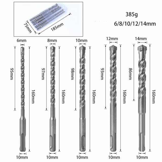 5 個 Sds-max 超硬合金ハンマードリルビットセット 6-8-10-12-14mm