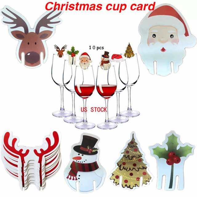 10個のクリスマスカップカードクリスマスパーティーサンタハットワイン
