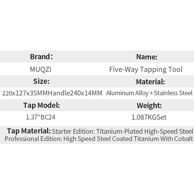 アルミ合金ネジタッピングツール5方向修理部品Bc1.37x24tマウンテン
