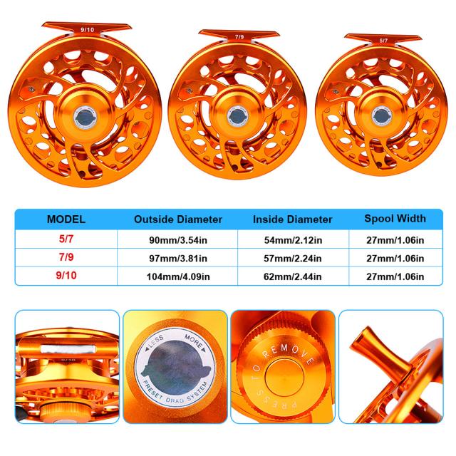 金属フライフィッシングリール 5/7 7/9 9/10 重量釣りタックルとラインコンボトラウトバスコイパイクパンフィッシュ 金属フライフィッシングリール 5/7 7/9 9/10 重量釣りタックルとライン