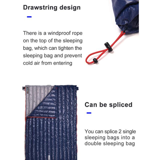 ポータブル軽量寝袋封筒型 90% ホワイトダックダウン圧縮可能なバッグ