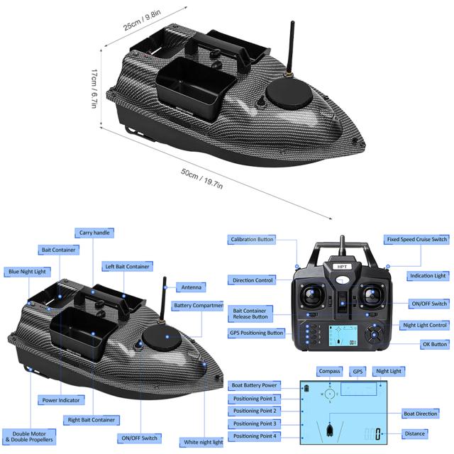 500m Rc 釣りボート 1.5kg 積載量 Gps ポジショニング ベイトボート 自動リターン機能付き プール湖用