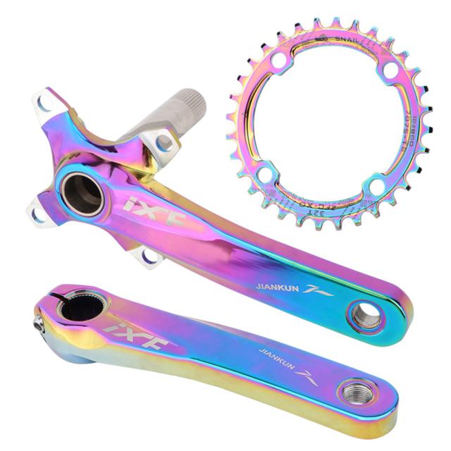 1セットバイククランクセット中空一体型クランクポジティブネガティブトゥーススプロケットシングルMTB用_1