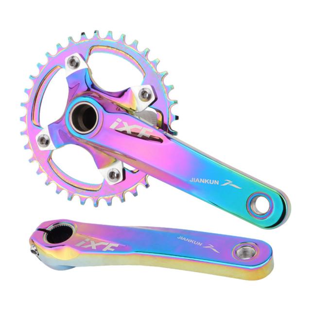 1セットバイククランクセット中空一体型クランクポジティブネガティブトゥーススプロケットシングルMTB用_6