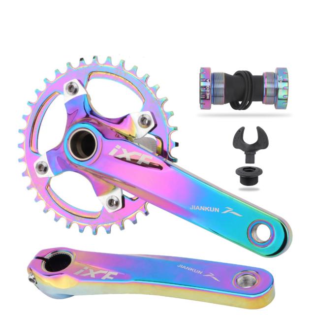 1セットバイククランクセット中空一体型クランクポジティブネガティブトゥーススプロケットシングルMTB用_13