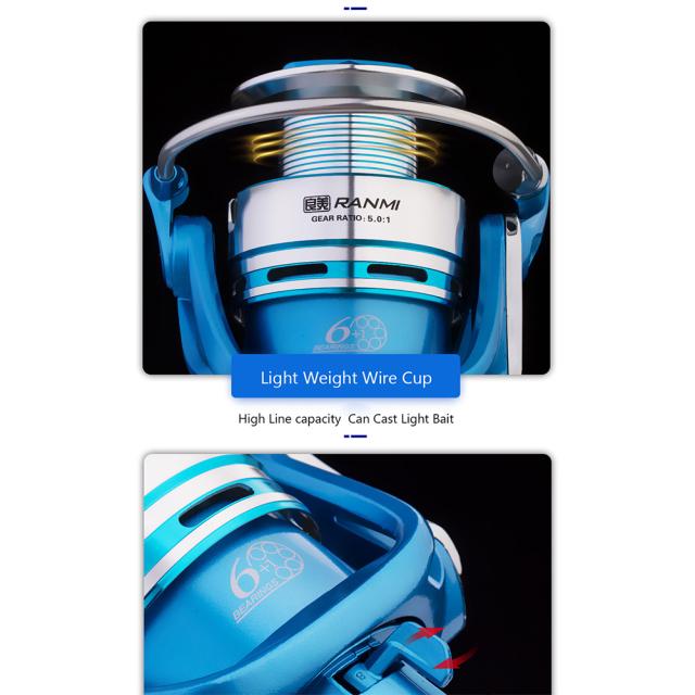 淡水塩水用の超スムーズスピニングフィッシングリール高強度6+1