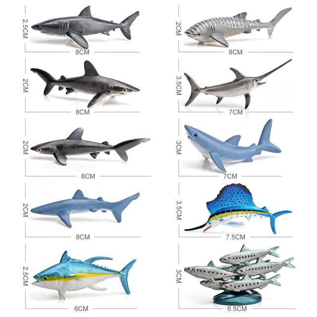 10 個シミュレーションミニ遠洋魚モデルセット現実的なホオジロザメ