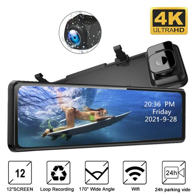 Wifi デュアル ダッシュ カム 4k Gps 12 インチ リアビュー ミラー カメラ Hd 車のリアビュー Dvr レコーダー