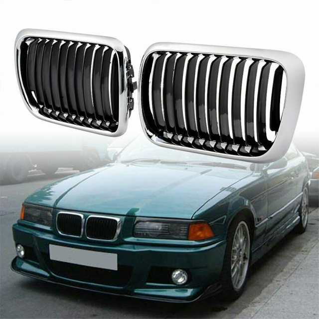 1 ペア車グリル空気取り入れ口二重線半メッキ フロント キドニー グリル互換性 3 シリーズ E36 97-99 年 5,305円