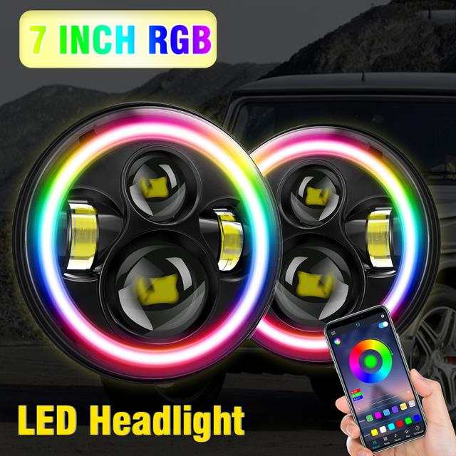 2 個 7 インチ車の Led ヘッドライト 6000k RGB Bluetooth 互換アプリヘッドランプ修正部品ラングラーと互換性_4