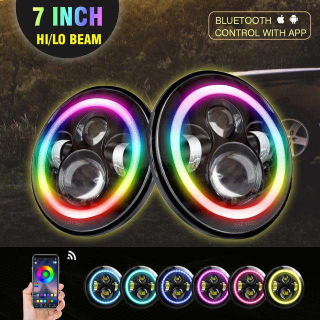 2 個 7 インチ車の Led ヘッドライト 6000k RGB Bluetooth 互換アプリヘッドランプ修正部品ラングラーと互換性_6