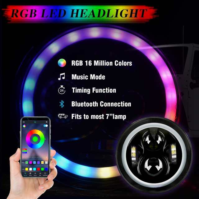 2 個 7 インチ車の Led ヘッドライト 6000k RGB Bluetooth 互換アプリヘッドランプ修正部品ラングラーと互換性の通販はau  PAY マーケット - キューディショップ | au PAY マーケット－通販サイト