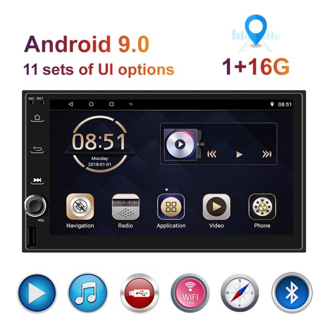 7 インチ ユニバーサル カー マルチメディア ビデオ プレーヤー Android 9.0 中央制御画面 Gps Navigator 1+16g Diaplay キット