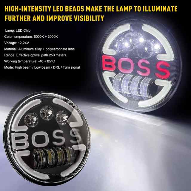 2 個 Boss 7 インチヘッドライトデイタイムランニングライト Led 高低