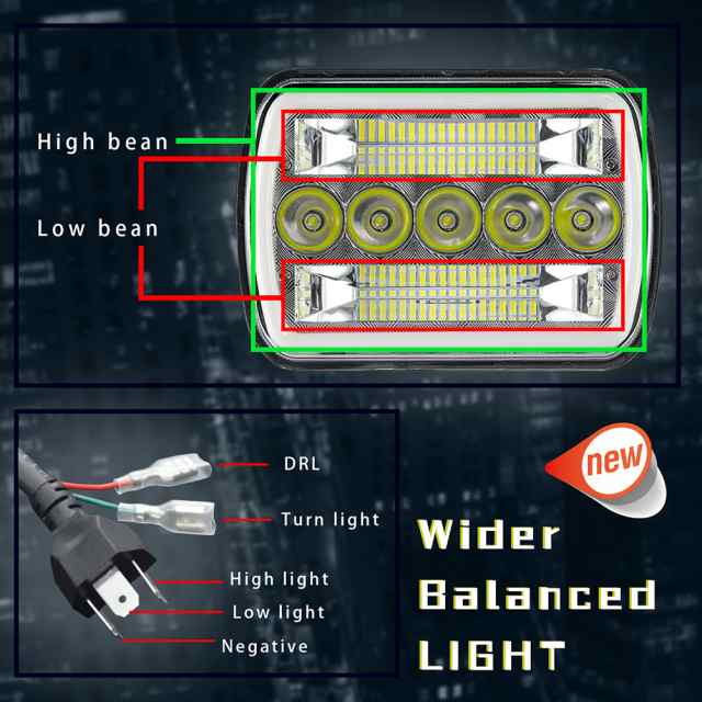 オートバイ LED ヘッドライト 5 x 7 インチ / 6 x 7 インチ スクエア