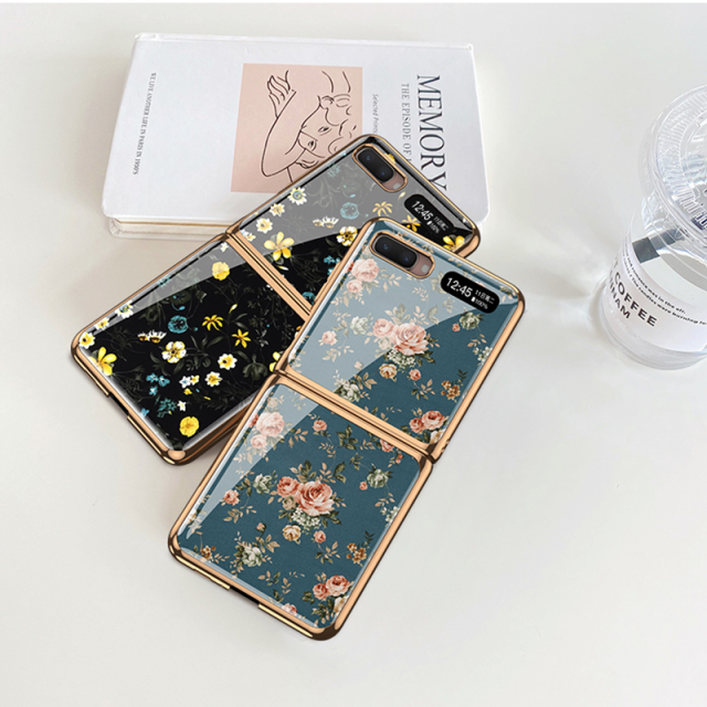 Samsung Galaxy Z flip スマホケース フラワーズ 電気メッキ塗装