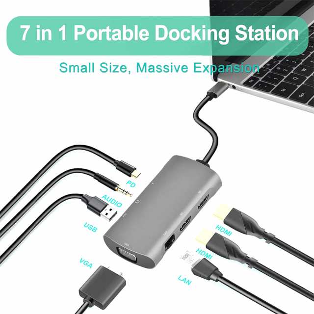 Metal Usb C Hub Usb 2.0 to Dual Hdmi-compatible Pd 100w Vga Rj45 Lan Docking Stationの通販は