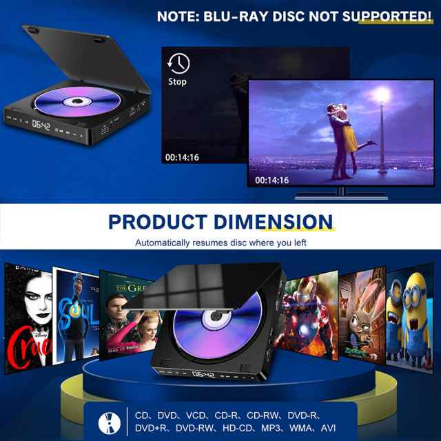 ホームDVD/VCDHdビデオプレーヤーHi-Fiステレオスピーカー1080P多機能ポータブルミニCdプレーヤーの通販は