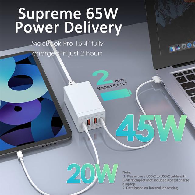65Wガリウムナイトライドガンチャージャー2c+2aPdチャージャーUsb4-in-1ラップトップ用高速充電アダプタータブレットモバイル