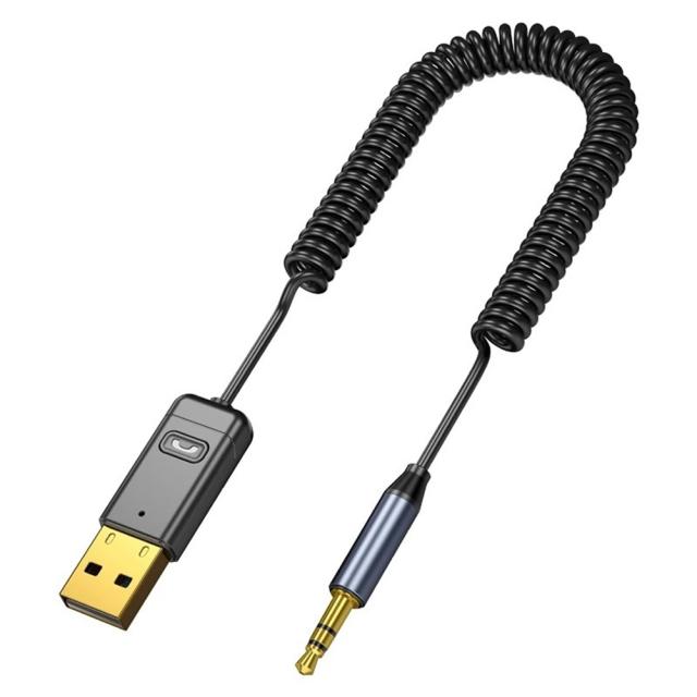 車のBluetooth対応5.0トランスミッター3.5mmジャックUSBオーディオミュージックアダプターケーブルハンズフリースピーカースプリングワイヤーレシーバー