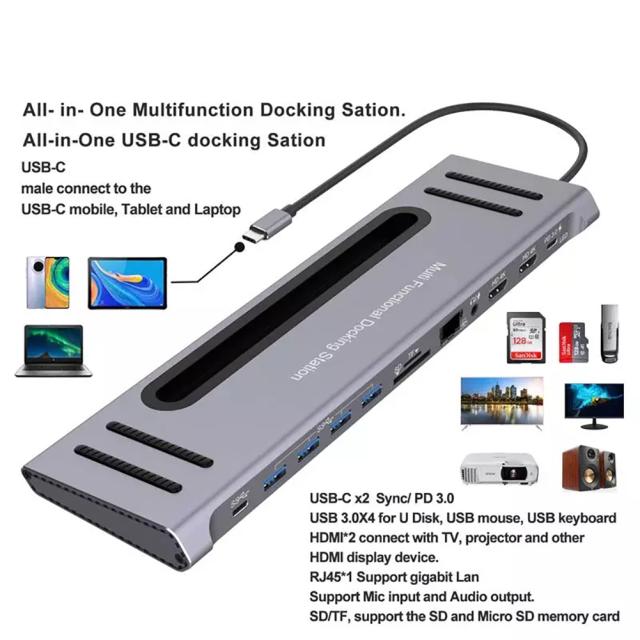 携帯電話タブレットノートブック用の多機能12-in-1ドッキングステーションType-cハブアダプタベースデータ転送