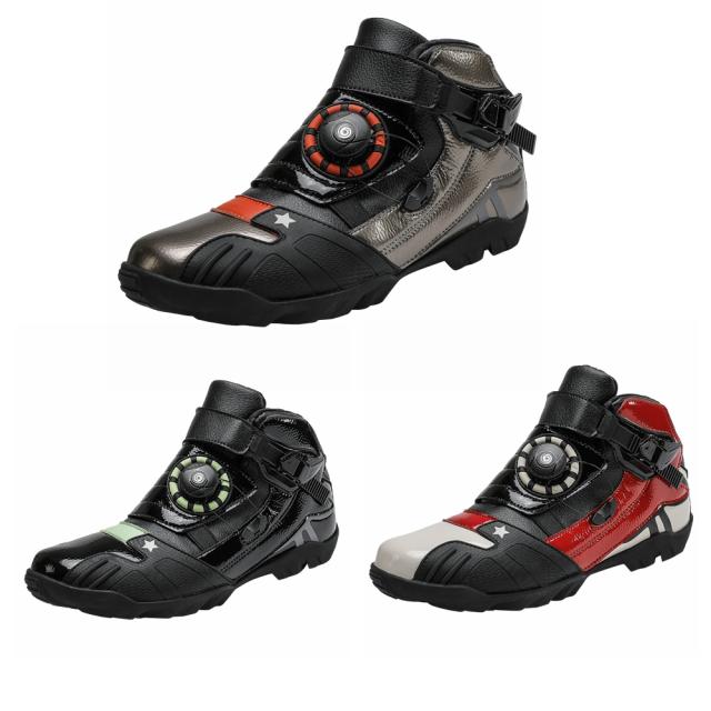 1ペアPuゴム製オートバイ乗馬靴4シーズンオートバイブーツレーシングショートブーツオートバイ機器