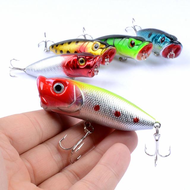5 個トップウォーターポッパー釣りルアーセット 7cm10g 3d 目