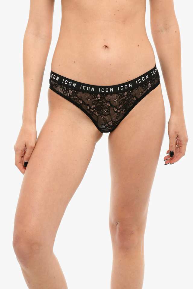 DSQUARED2 ディースクエアード アンダーウェア D8L643840 0 010 レディース UNDERWEAR LACE BRIEFS  WITH LOGOED WAISTBAND 【関税・送料｜au PAY マーケット