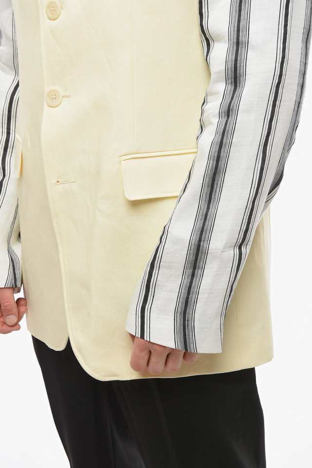 WALES BONNER ウェールズ ボナー Yellow ジャケット MS22JA08 CO01 100 メンズ LINEN AND  SILK-BLEND MALICK BLAZER WITH STRIPED PATTER｜au PAY マーケット