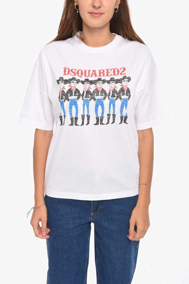 DSQUARED2 ディースクエアード トップス S72GD0116 S22427 100 レディース PRINTED T-SHIRT WITH  COWBOY MOTIF 【関税・送料無料】【ラッ｜au PAY マーケット