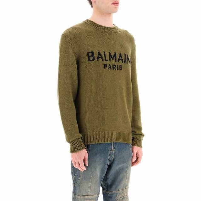 BALMAIN バルマン Khaki Balmain oversized wool logo sweater