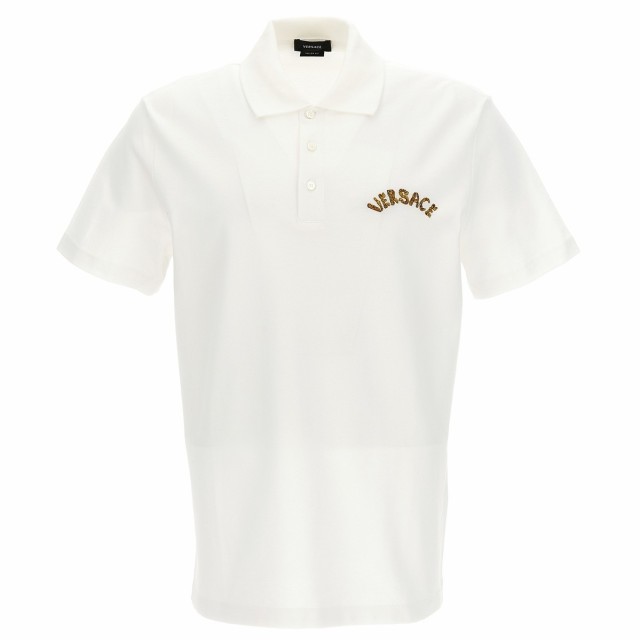 VERSACE ヴェルサーチ White Embroidered logo polo shirt トップス