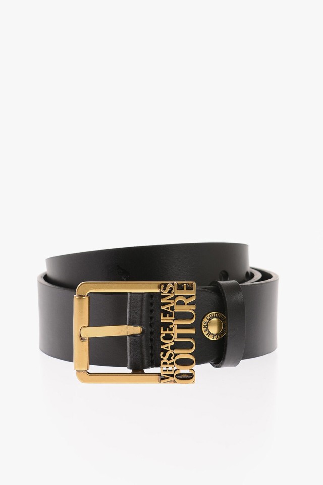 VERSACE ヴェルサーチ Black ベルト 74YA6F13 ZP228 PK3 メンズ JEANS COUTURE LEATHER BELT  WITH GOLDEN BUCKLE 40MM 【関税・送料無料｜au PAY マーケット