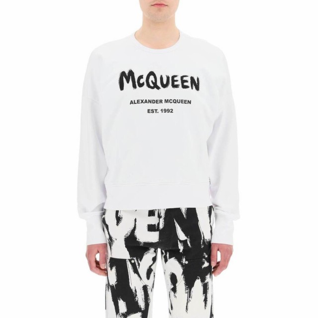 ALEXANDER MCQUEEN アレキサンダー マックイーン Bianco Alexander mcqueen sweatshirt with  cut-out mcqueen graffiti logo トレーナー ｜au PAY マーケット