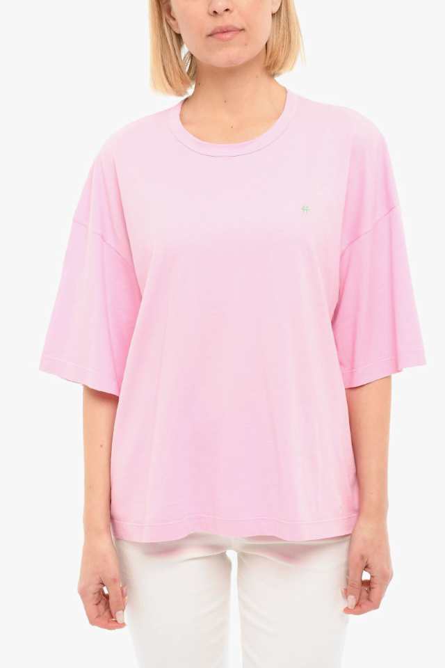 FORTE FORTE フォルテフォルテ Pink トップス 8924 0 MARSHMALLOW レディース CREWNECK SHORT  SLEEVED T-SHIRT WITH EMBROIDERED LOGO 【｜au PAY マーケット