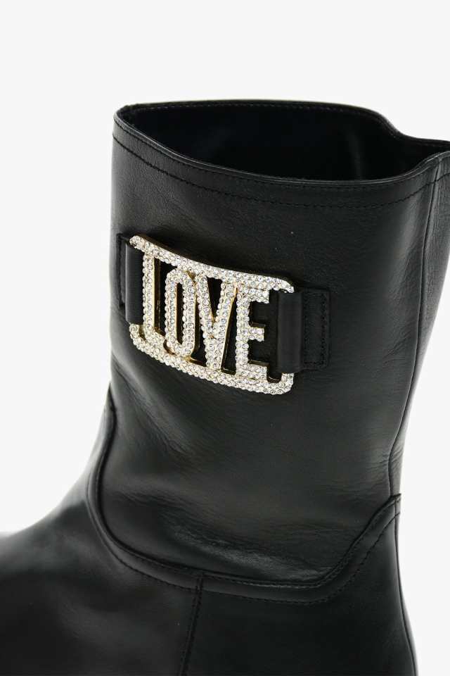 MOSCHINO モスキーノ ブーツ JA24234G1FIA0000 レディース LOVE LEATHER ANKLE BOOTS WITH  RHINESTONE EMBELLISHED LOGO 【関税・送料無｜au PAY マーケット