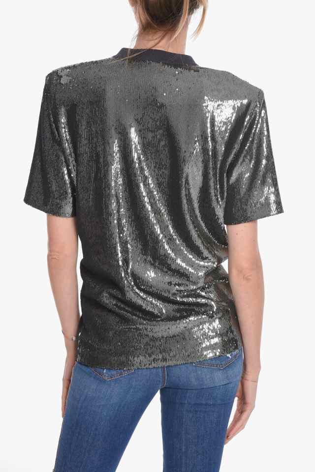 ATTICO アティコ Gray トップス 214WCT52M010/J 208 レディース MICRO-SEQUINED OVERSIZED  T-SHIRT WITH BROOCH DETAIL 【関税・送料無料｜au PAY マーケット