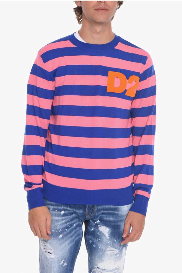 DSQUARED2 ディースクエアード ニットウェア S74HA1288 S18033 962 メンズ WOOL STRIPED SWEATHER  WITH FLOCKED LOGO 【関税・送料無料】｜au PAY マーケット