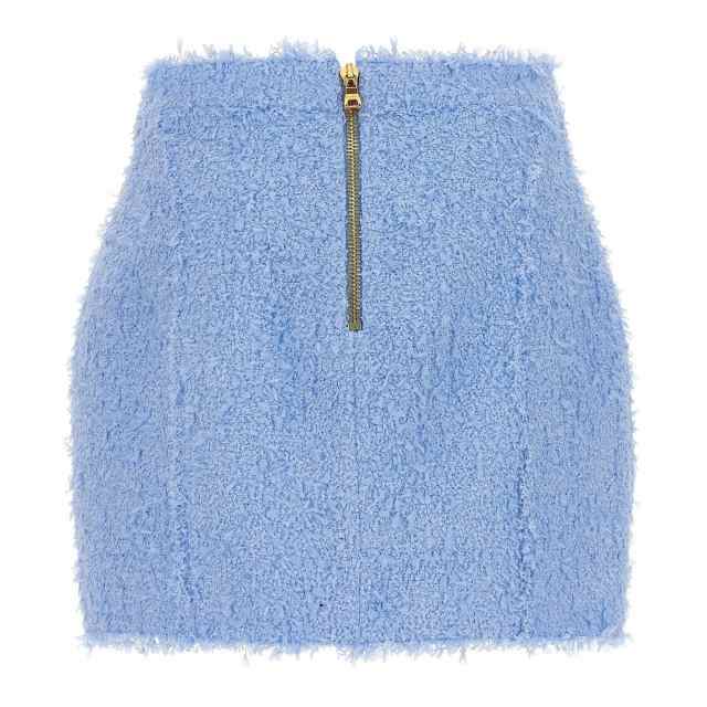 BALMAIN バルマン Light Blue Logo button tweed skirt スカート