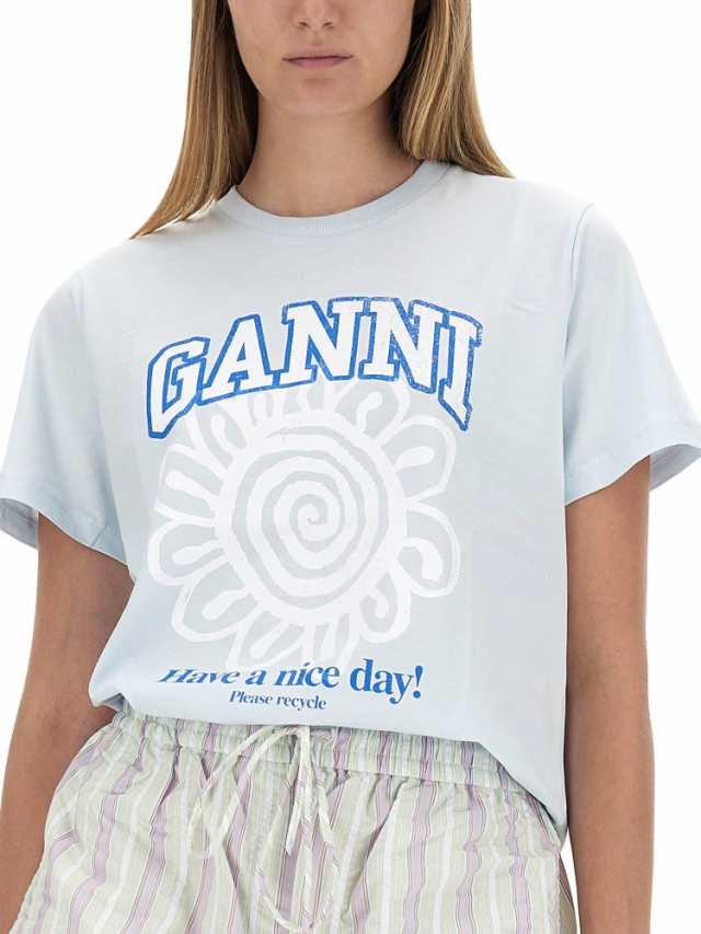 GANNI ガニー ホワイト BIANCO Tシャツ レディース 秋冬2023 T3533_495