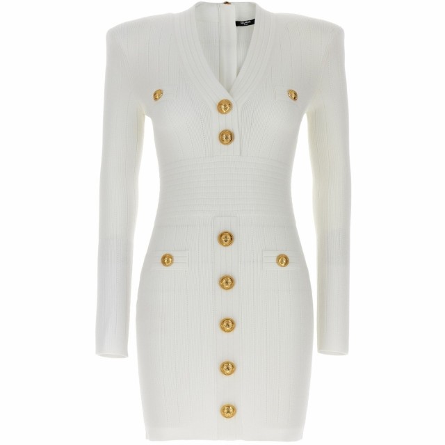 BALMAIN バルマン White Logo button knit dress ドレス レディース ...