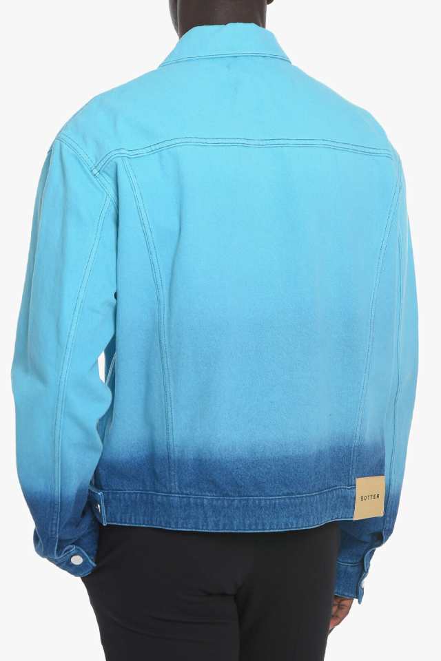 BOTTER ボッター Gradient-embellished oversized-fit organic-denim polo shirt グラデーション オーバーサイズ 半袖シャツジャケット ポロシャツ ブルー