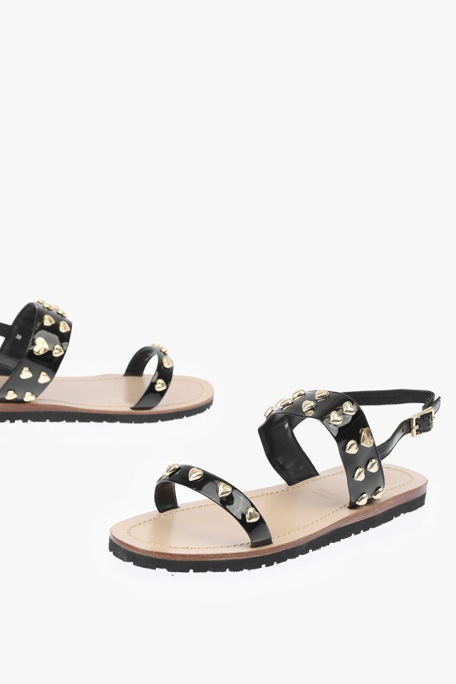 MOSCHINO モスキーノ フラットシューズ JA16141G0CJD0000 レディース LOVE PATENT LEATHER FLAT  SANDALS WITH HEART STUDS 【関税・送料｜au PAY マーケット