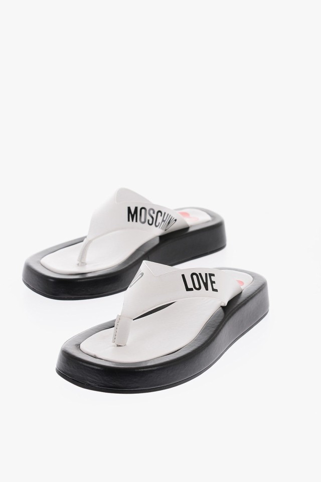 MOSCHINO モスキーノ Black ＆ White フラットシューズ JA28293G0EIE310A レディース TWO-TNE ROW30  THONG SANDALS WITH SQUARE TOE 【関｜au PAY マーケット